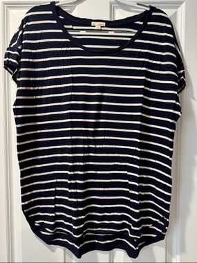 Old Navy Navy and White Striped Scoop Neck Tee